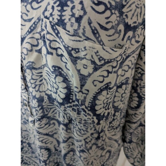 ZARA Blouse Women's Sz L Floral Blue White Button Down Tunic Boho Chic French - Picture 9 of 12